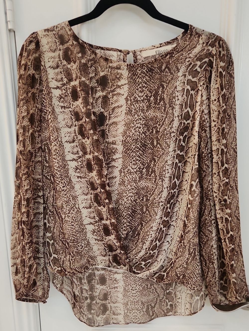 Ellison Brown Snake-Print Draped Blouse